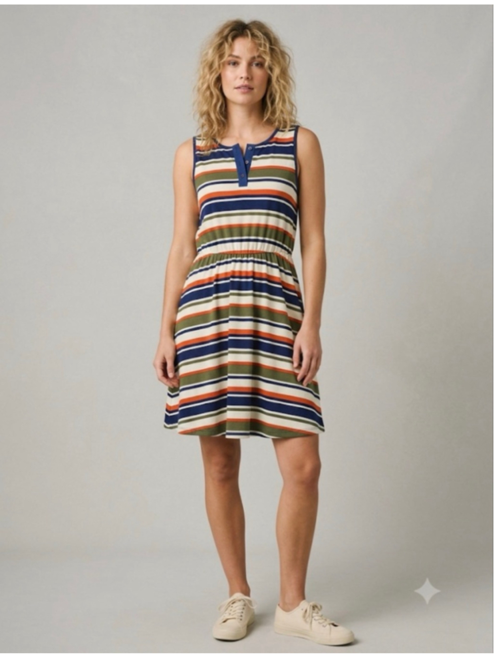 FRENCH GREY Striped Sleeveless Dress M White Navy Orange